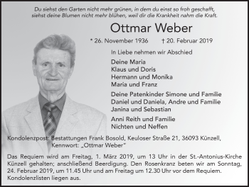 Traueranzeige von Ottmar Weber von FZ