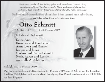 Traueranzeige von Otto Schmitt 