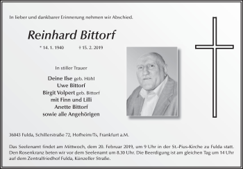 Traueranzeige von Reinhard Bittorf von FZ