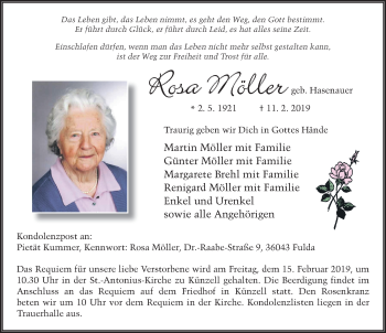 Traueranzeige von Rosa Möller von FZ