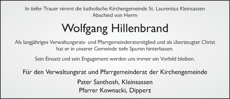  Traueranzeige für Wolfgang Hillenbrand vom 22.02.2019 aus 