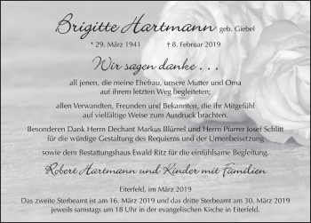 Traueranzeige von Brigitte Hartmann von FZ