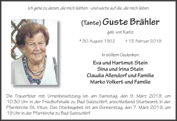 Traueranzeige von Guste Brähler von FZ