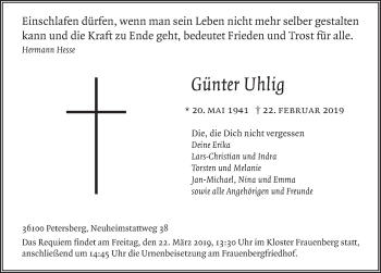 Traueranzeige von Günter Uhlig von FZ