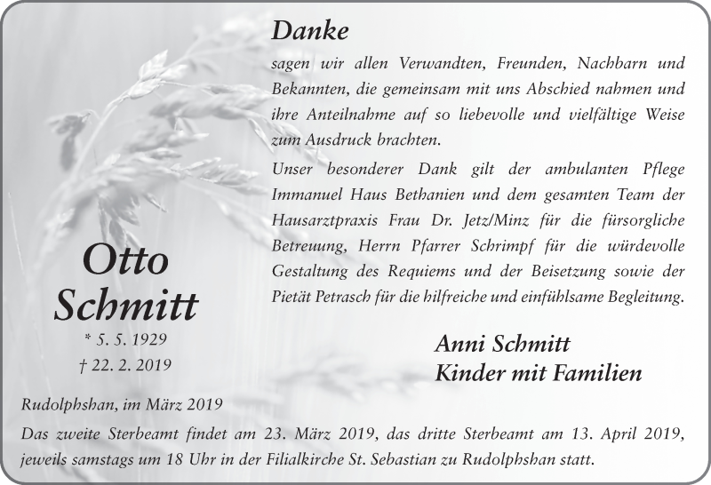  Traueranzeige für Otto Schmidt vom 21.03.2019 aus FZ