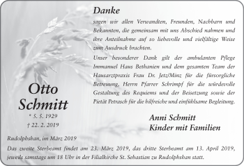 Traueranzeige von Otto Schmidt von FZ