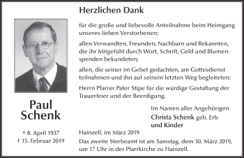 Traueranzeige von Paul Schenk von FZ