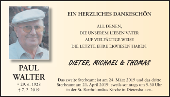 Traueranzeige von Paul Walter von FZ