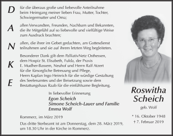 Traueranzeige von Roswitha Scheich von FZ