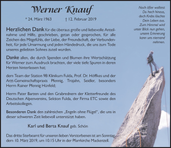 Traueranzeige von Werner Knauf von FZ