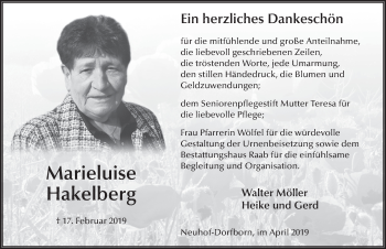 Traueranzeige von Marieluise Hakelberg von FZ