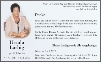 Traueranzeige von Ursula Larbig von FZ