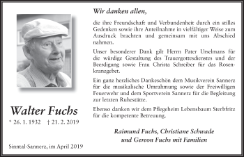 Traueranzeige von Walter Fuchs von FZ