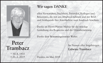 Traueranzeige von Peter Trambacz von FZ