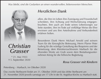 Traueranzeige von Christian Grasser von FZ