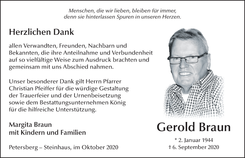  Traueranzeige für Gerold Braun vom 17.10.2020 aus FZ