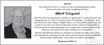 Traueranzeige von Albert Wiegand von FZ