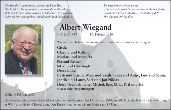 Traueranzeige von Albert Wiegand von FZ