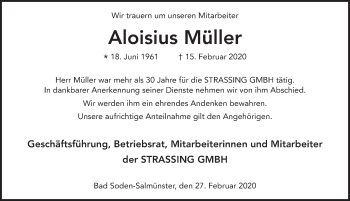 Traueranzeige von Aloisius Müller von FZ