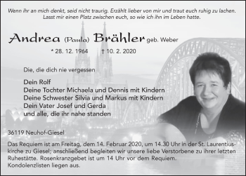 Traueranzeige von Andrea Brähler von FZ