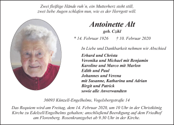 Traueranzeige von Antoinette Alt von FZ