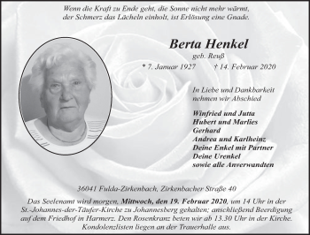 Traueranzeige von Berta Henkel von FZ