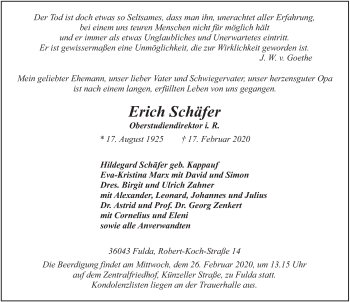 Traueranzeige von Erich Schäfer von FZ