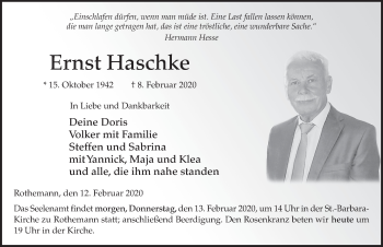 Traueranzeige von Ernst Haschke von FZ