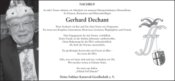 Traueranzeige von Gerhard Dechant von FZ