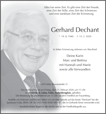 Traueranzeige von Gerhard Dechant von FZ