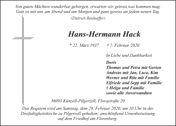 Traueranzeige von Hans-Hermann Hack von FZ