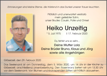 Traueranzeige von Heiko Unzeitig von FZ