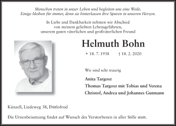 Traueranzeige von Helmuth Bohn von FZ