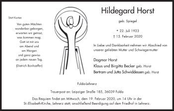 Traueranzeige von Hildegard Horst von FZ
