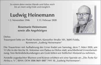 Traueranzeige von Ludwig Heinemann von FZ