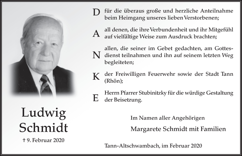 Traueranzeige für Ludwig Schmidt vom 28.02.2020 aus FZ