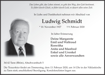 Traueranzeige von Ludwig Schmidt von FZ
