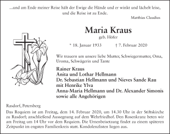 Traueranzeige von Maria Kraus von FZ