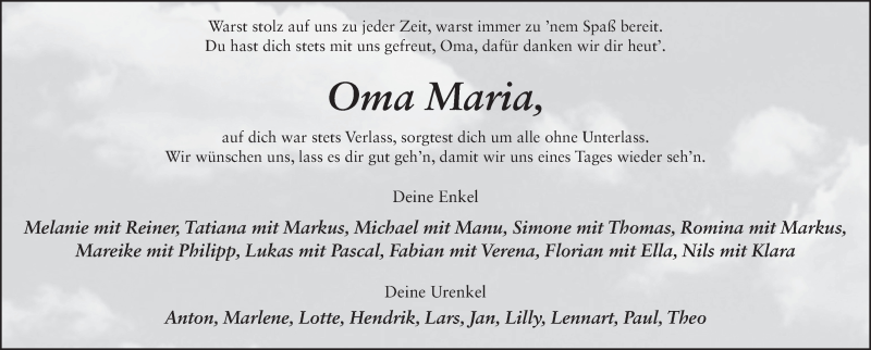  Traueranzeige für Maria Kümpel vom 13.02.2020 aus FZ