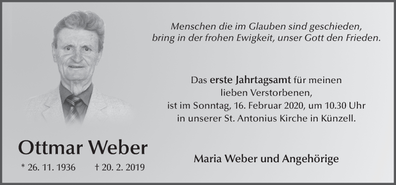 Traueranzeige für Ottmar Weber vom 13.02.2020 aus FZ