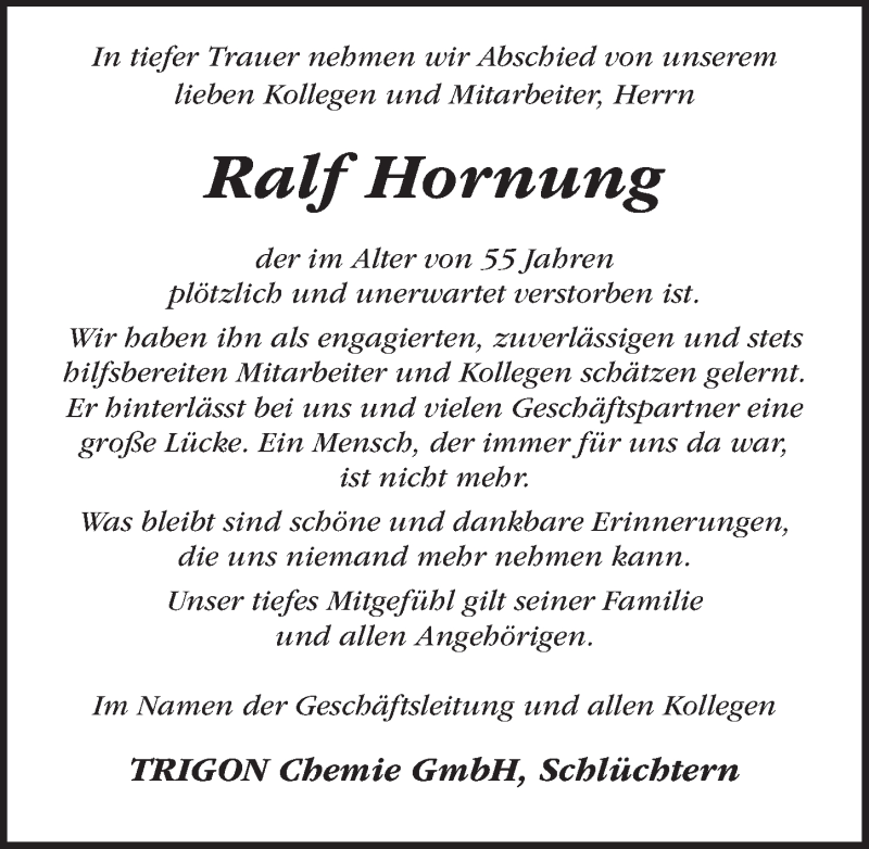  Traueranzeige für Ralf Hornung vom 21.02.2020 aus FZ