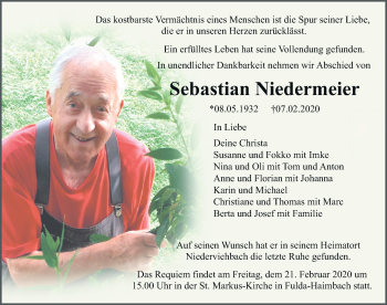Traueranzeige von Sebastian Niedermeier von FZ