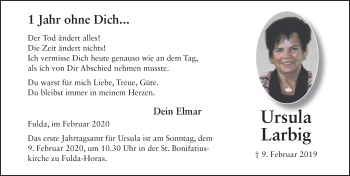 Traueranzeige von Ursula Larbig von FZ