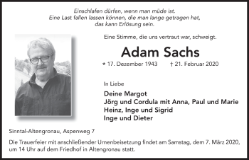 Traueranzeige von Adam Sachs von FZ