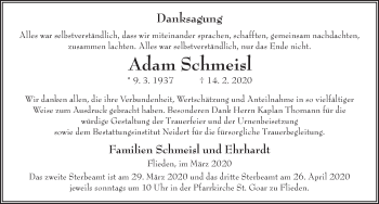 Traueranzeige von Adam Schmeisl von FZ