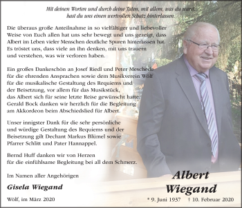 Traueranzeige von Albert Wiegand von FZ
