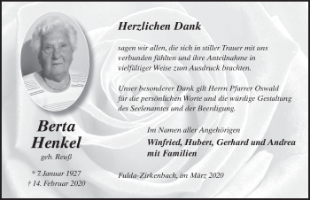 Traueranzeige von Berta Henkel von FZ