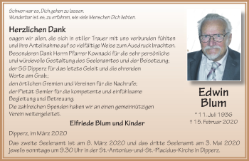 Traueranzeige von Edwin Blum von FZ