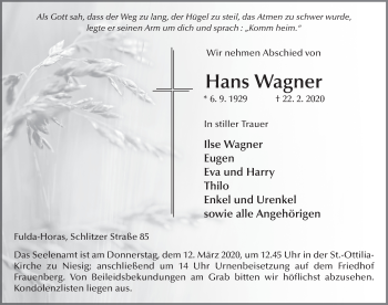 Traueranzeige von Hans Wagner von FZ