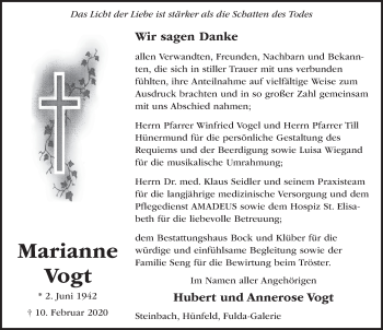 Traueranzeige von Marianne Vogt von FZ